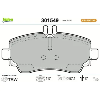 Brzdová destička Sada brzdových destiček, kotoučová brzda VALEO 301549