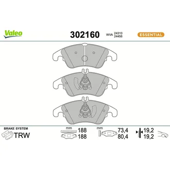 Brzdová destička Sada brzdových destiček, kotoučová brzda VALEO 302160