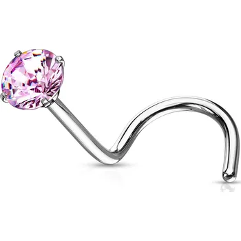 Piercing Šperky4U Zahnutý piercing do nosu - růžový zirkon - N0136P-020