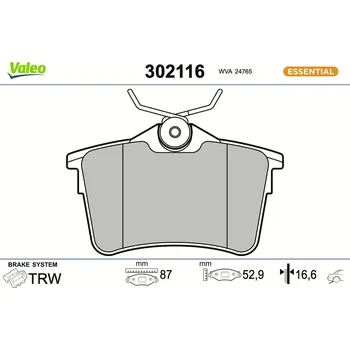 Brzdová destička Sada brzdových destiček, kotoučová brzda VALEO 302116