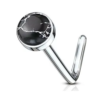Piercing Šperky4U Zahnutý piercing do nosu - černý achát - N0094-ACH