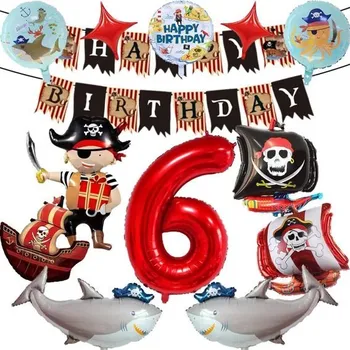 Party dekorace Pirátské narozeninové dekorace, pirátské narozeninové dekorace pro 6leté děti, fóliový balónek s