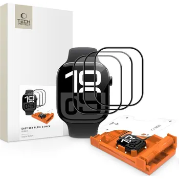 Náhradní kryt pro mobilní telefon 3ks v balení, sada hybridních skel Tech-Protect Easy Set Flex+ 3-Pack Apple Watch 10 / 11 (42 mm) černé