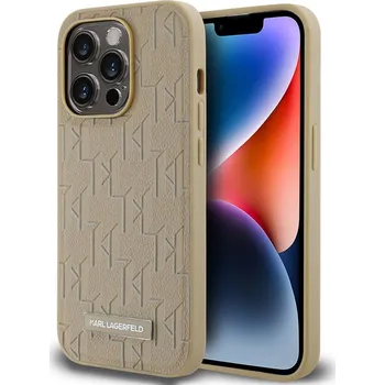 Karl Lagerfeld PU Leather Monogram Metal Logo Magsafe zadní kryt pro iPhone 14 Pro Beige