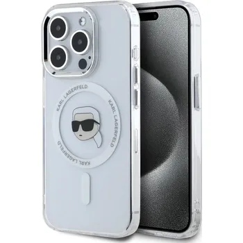 Karl Lagerfeld IML Karl Head Metal Frame MagSafe zadní kryt pro iPhone 15 Pro Transparent