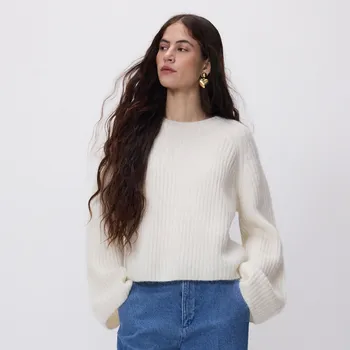 Dámské oblečení Reserved - Svetr ze směsi vlny a mohéru - krémová - 241HI-01X - 241HI-01X-XL