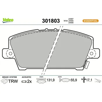 Brzdová destička Sada brzdových destiček, kotoučová brzda VALEO 301803