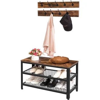 Botník Předsíňový věšák s botníkem Vasagle Steelborn hnědý/černý