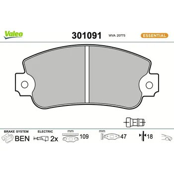 Brzdová destička Sada brzdových destiček, kotoučová brzda VALEO 301091
