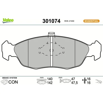 Brzdová destička Sada brzdových destiček, kotoučová brzda VALEO 301074