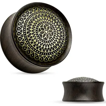 Piercing Šperky4U Dřevěný plug do ucha Ebony Wood s ornamenty - PL01176-14