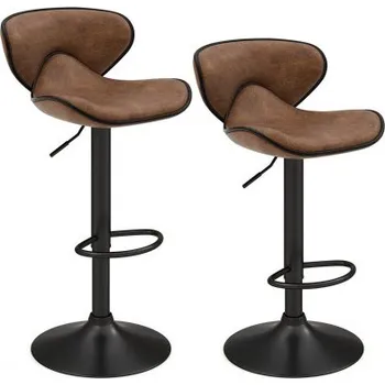 Nábytek Barové židle JV11507DK-2 s opěradlem a nastavitelnou výškou, 2 ks, hnědá - B COSTWAY
