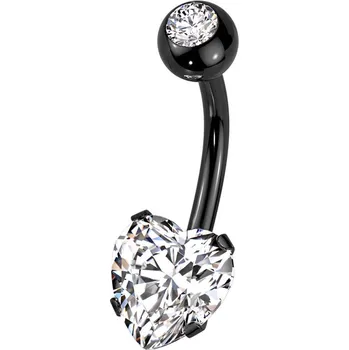 Piercing Šperky4U Černý piercing do pupíku srdce - BS1064-K