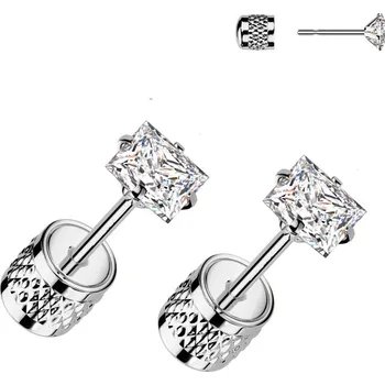 Módní doplněk Šperky4U Ocelové náušnice - čiré zirkony 4x4 mm - OPN2012-04