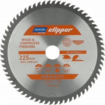 Brusný kotouč Kotoučová pila 225 mm x 30 mm x 64 zubů na dřevo a kompozity ATB (2,6 / 1,6) NORTON