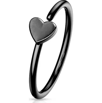 Piercing Šperky4U Černý piercing do nosu/ucha kruh se srdíčkem - N0054-K