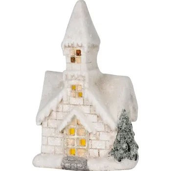 Vánoční dekorace Dekorace MagicHome Vánoce, Kostel, 3 LED žlutá, keramika, 2xAAA, interiér, 17x11x27 cm