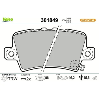 Brzdová destička Sada brzdových destiček, kotoučová brzda VALEO 301849
