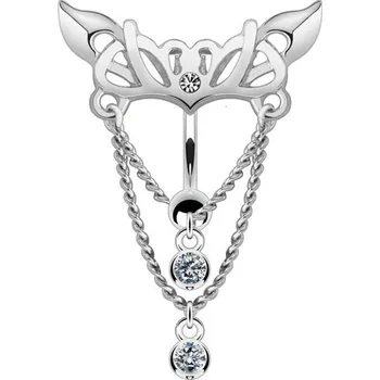 Módní doplněk Šperky4U Piercing do pupíku s ozdobným štítem, čiré kamínky - WP01047-C