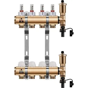 rozdělovač topení Wigell Podlahový rozdělovač WIGELL, 4 okruhy, mosazný + automatické odvzdušňování 8481.80.90