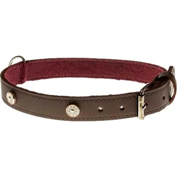 Obojek pro psa Cobbys Pet Obojek z pravé olejové kůže, hnědý, podšitý a zdobený zlatými nýty s krystaly 25mm/65cm