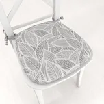 Oblý podsedák Leona LN-169 Bílé listy na šedém - 39x37x3 cm