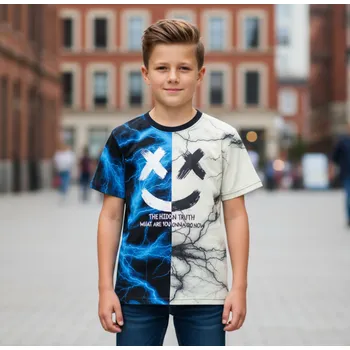 CHLAPECKÉ TRIČKO modrá/hrášková Kugo MC9870 (Chlapecké tričko s krátkým rukávem)