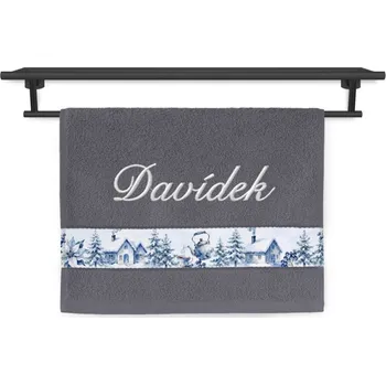 Ručník Malý ručník se jménem NA PŘÁNÍ 30x50 Zimní vesnička tmavě šedý