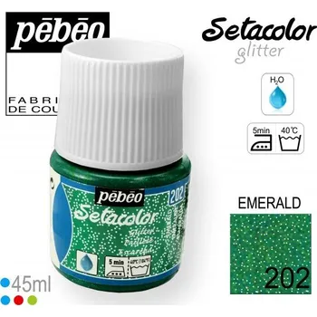 Výtvarná barva Barva na Textil SETACOLOR Glitter Pebeo. barva č. 202 EMERALD. Balení 45ml.