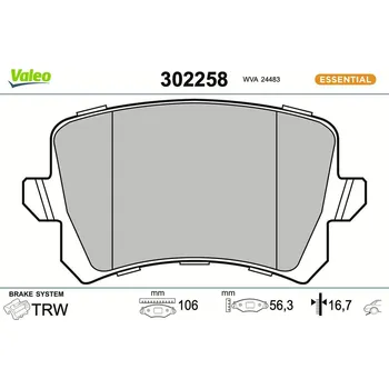 Brzdová destička Sada brzdových destiček, kotoučová brzda VALEO 302258