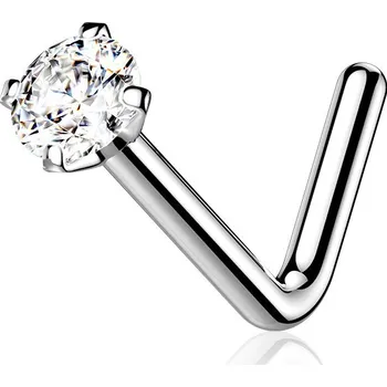 Piercing Šperky4U Zahnutý piercing do nosu - titan, čirý kamínek - TIT1038-C