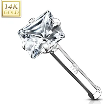 Piercing Šperky4U Zlatý piercing do nosu - čtvercový zirkon, Au 585/1000 - ZL01024-WG