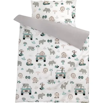 Povlečení Bomimi Povlečení 120x90 cm (peřinka + polštářek) Pojizdná zoo/šedá