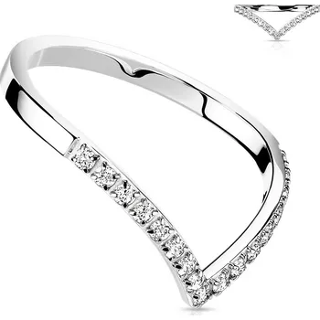 Prsten Šperky4U Ocelový prsten špička s čirými zirkony - velikost 57 - OPR1870ST-57
