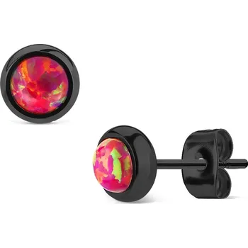 Šperk Šperky4U Černé ocelové náušnice s tmavě růžovými opály - OPN1441-OP23