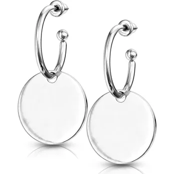 Náušnice Šperky4U Ocelové náušnice kroužky s destičkou - OPN1074-ST