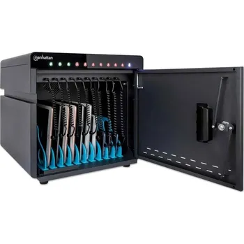 Pouzdro na mobilní telefon MANHATTAN stolní nabíjecí skříň - 10 portů, 180 W, přepěťová ochrana, tichá ventilace, kovové pouzdro, černá 715942
