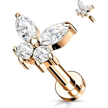 Piercing Šperky4U Zlacená labreta / helix / tragus piercing motýlek - LB0023RDC-1208