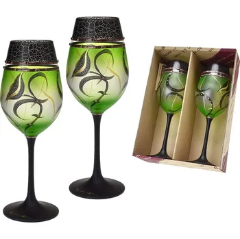 Sklenice Studio Miracle Sklenice na víno 2ks. přátelská souprava - zelené, 250ml, ruční dekorace