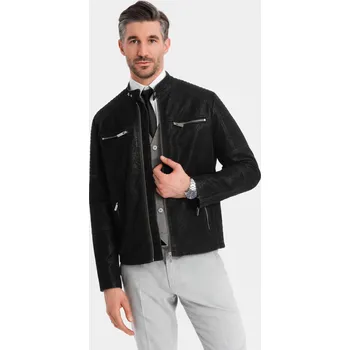 Pánská retro motorkářská bunda se stojáčkem - černá V2 OM-JAFL-0197 - XXL