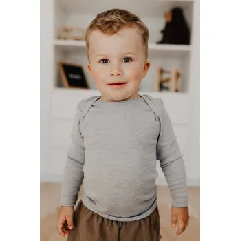 Dětské triko s dlouhým rukávem z merino vlny, bavlny a hedvábí šedý melír Cosilana Velikost: 98/104
