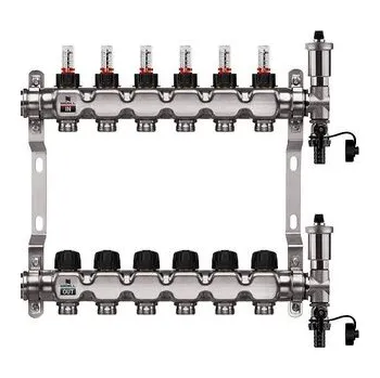 rozdělovač topení Wigell Podlahový rozdělovač WIGELL, 6 okruhů, nerez + automatické odvzdušňování 8481.80.90