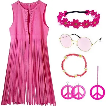 Karnevalový kostým KitChocoLot Hippie Dámská Vesta Kostýmový set, 7ks, 60. Léta 70. Oblečení Ženy, Hippie Oblečení