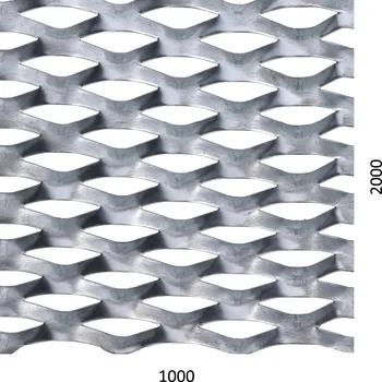 Plech tahokov kosočtvercová oka 62 x 25 mm, můstek 9 mm, Fe - 1000 x 2000 x 1,5 mm, bez povrchové úpravy