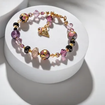 Náramek Lampglas Náramek Vintage Flame s 24karátovým zlatem a ryzím stříbrem v perlách Lampglas