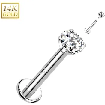 Piercing Šperky4U Zlatý piercing do brady - labreta zirkon, Au 585/1000 - ZL01245-1206-WG