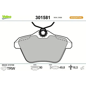 Brzdová destička Sada brzdových destiček, kotoučová brzda VALEO 301581
