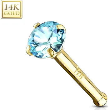 Piercing Šperky4U Zlatý piercing do nosu - tyrkysový zirkon, Au 585/1000 - ZL01126Q-YG