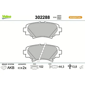 Brzdová destička Sada brzdových destiček, kotoučová brzda VALEO 302288