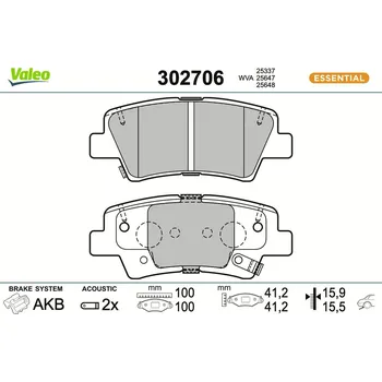 Brzdová destička Sada brzdových destiček, kotoučová brzda VALEO 302706